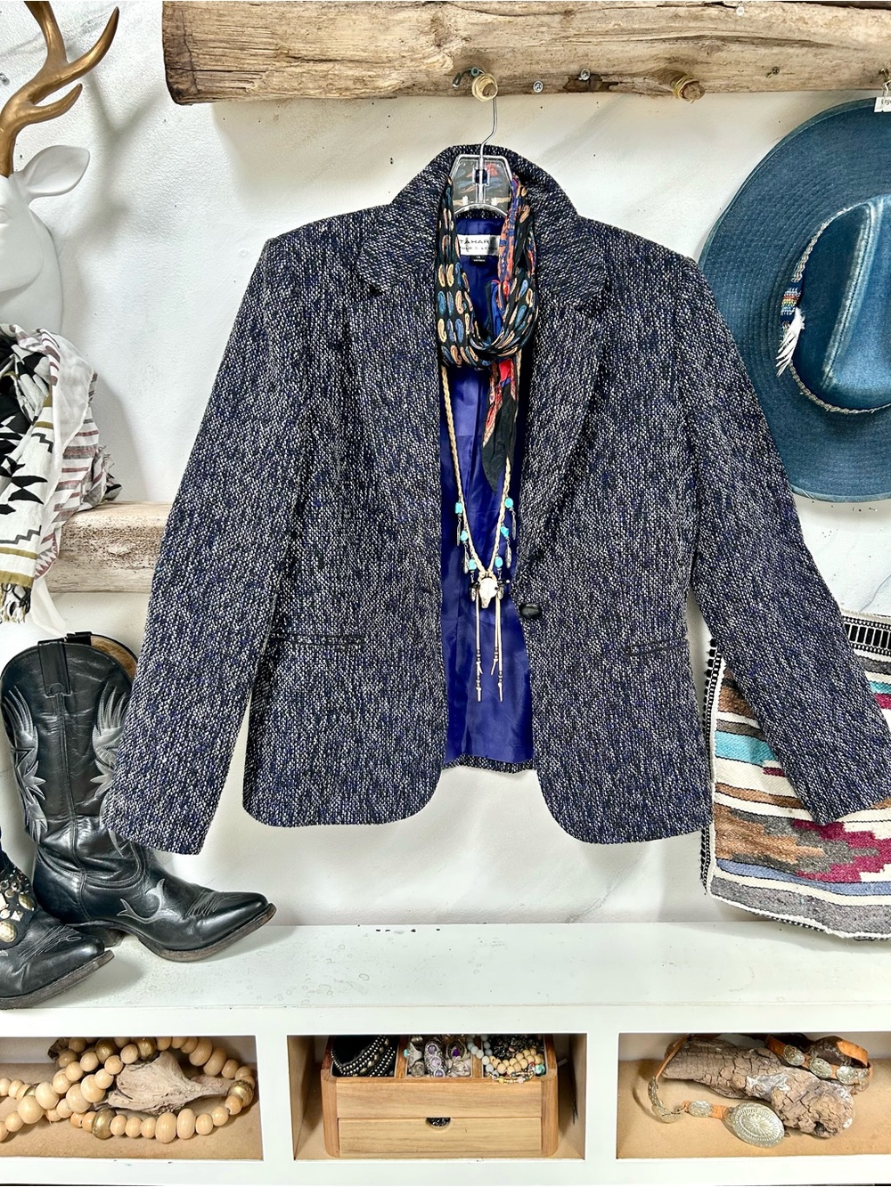 TAHARI equestrian Tweed Blazer Jacket w country prairie farmhouse vibe
